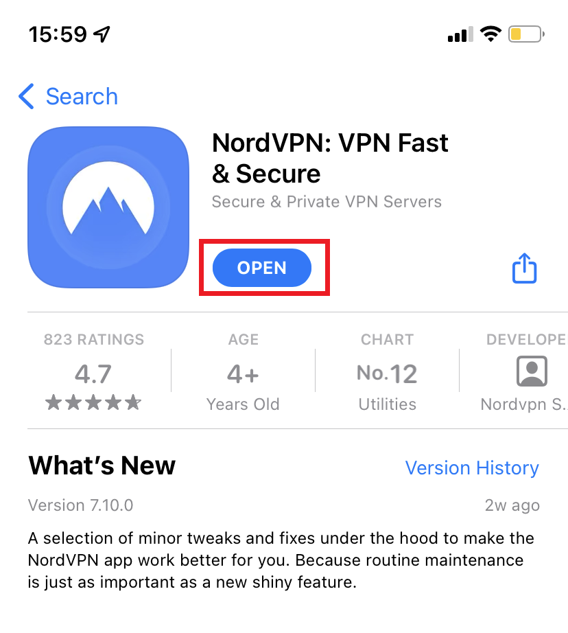 Open NordVPN app in App Store.png