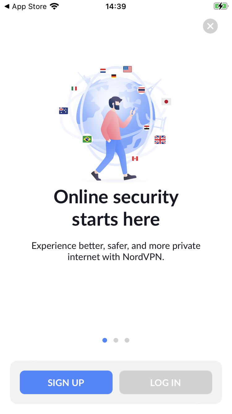NordVPN app Log in or sign up.png