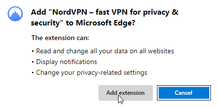 提示是否要添加NordVPN扩展名