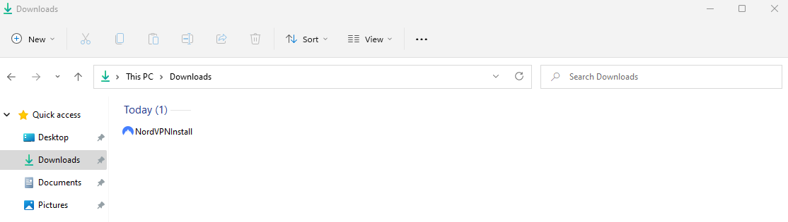 Downloads folder with NordVPNInstallexe file.png