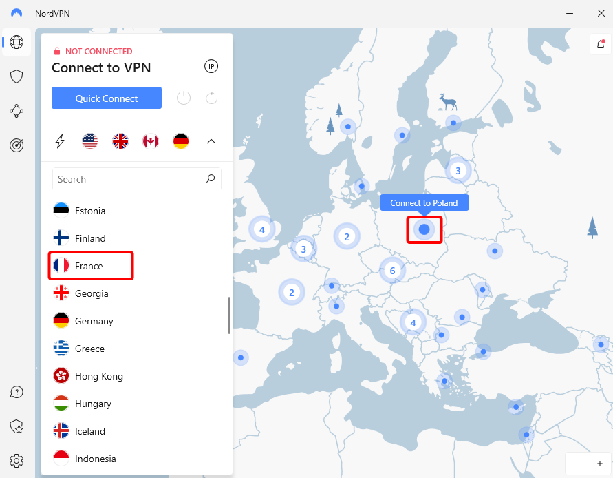 NordVPN choosing a server via map win 10.png