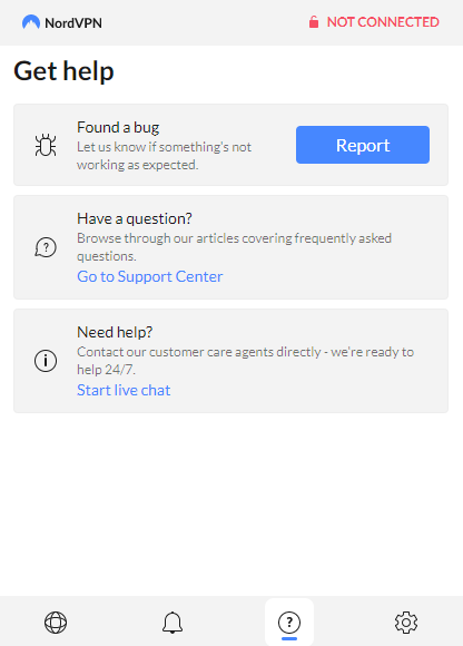 NordVPN Get help section explained.png