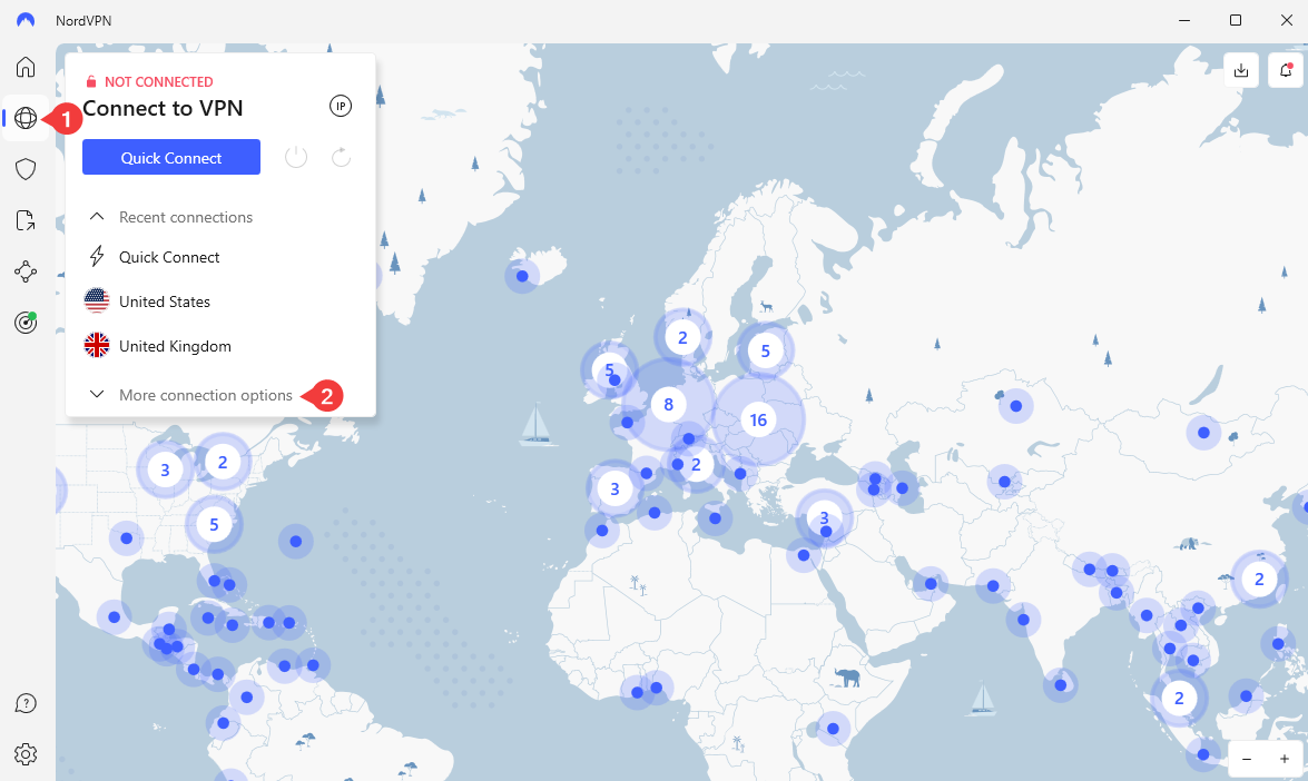 NordVPN map navigating to buy dedicated IP in windows app.png