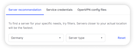 Advances filters on in NordVPN server recomendation tool.png