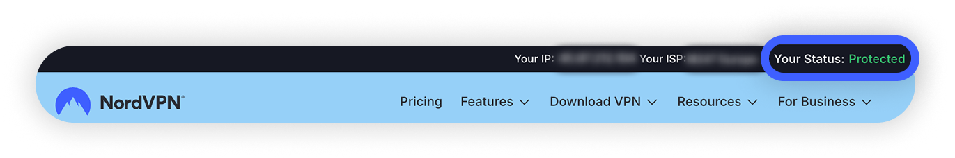 View of NordVPN website, status is highlighted.png