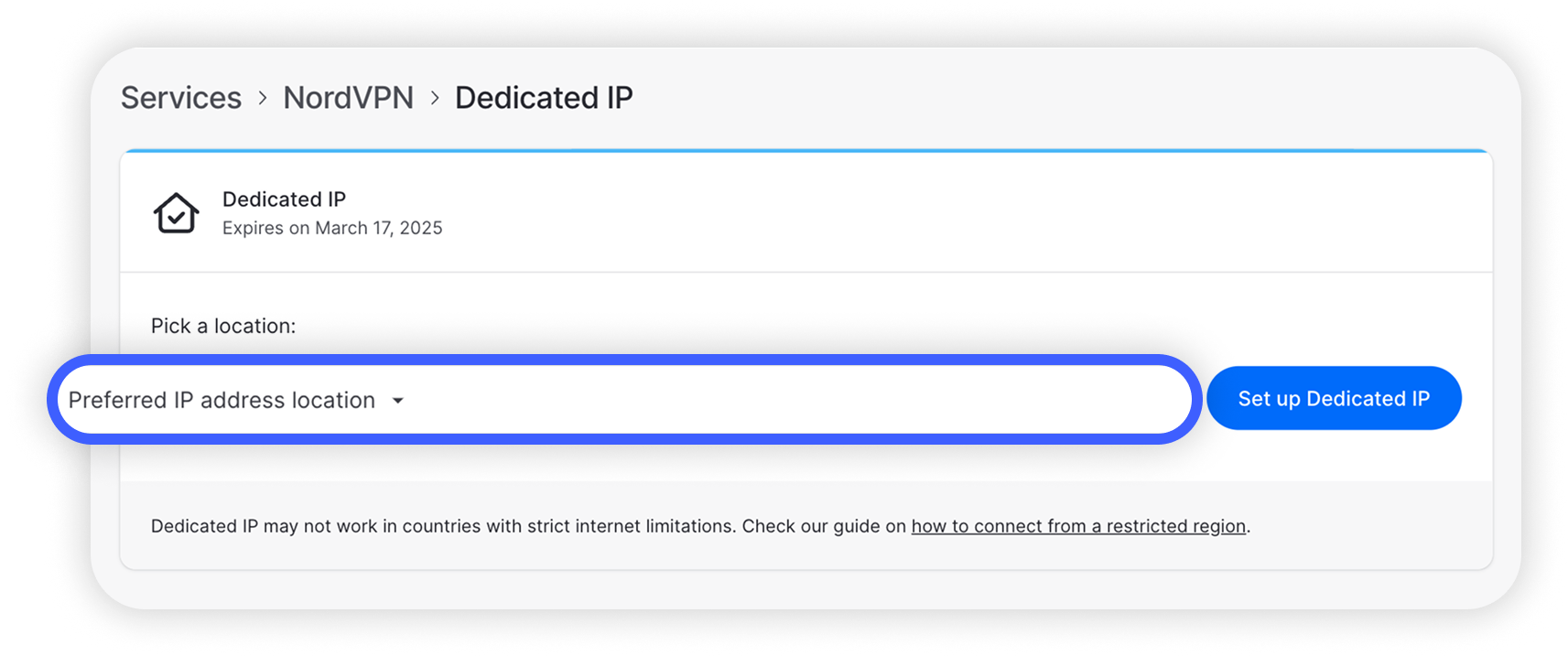 View of NA DIP setup section, selection location button is highlighted.png