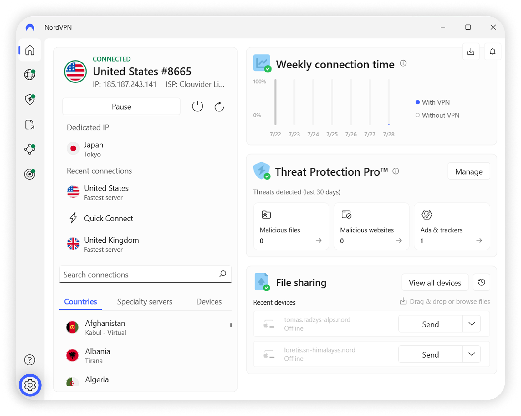 View of Windows NordVPN app's main screen, settings button is highlighted.png