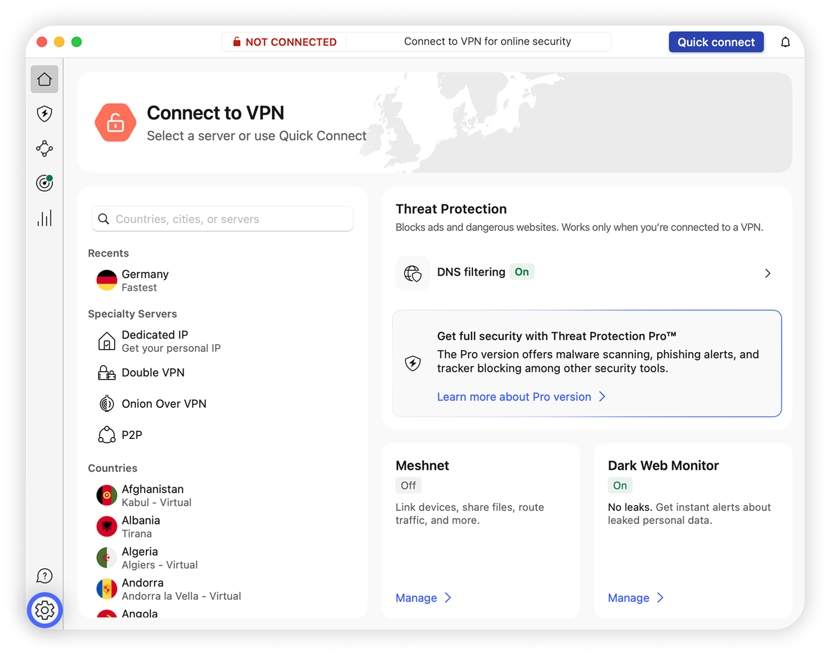 View of NordVPN macOS App Store version application, settings button is highlighted.png