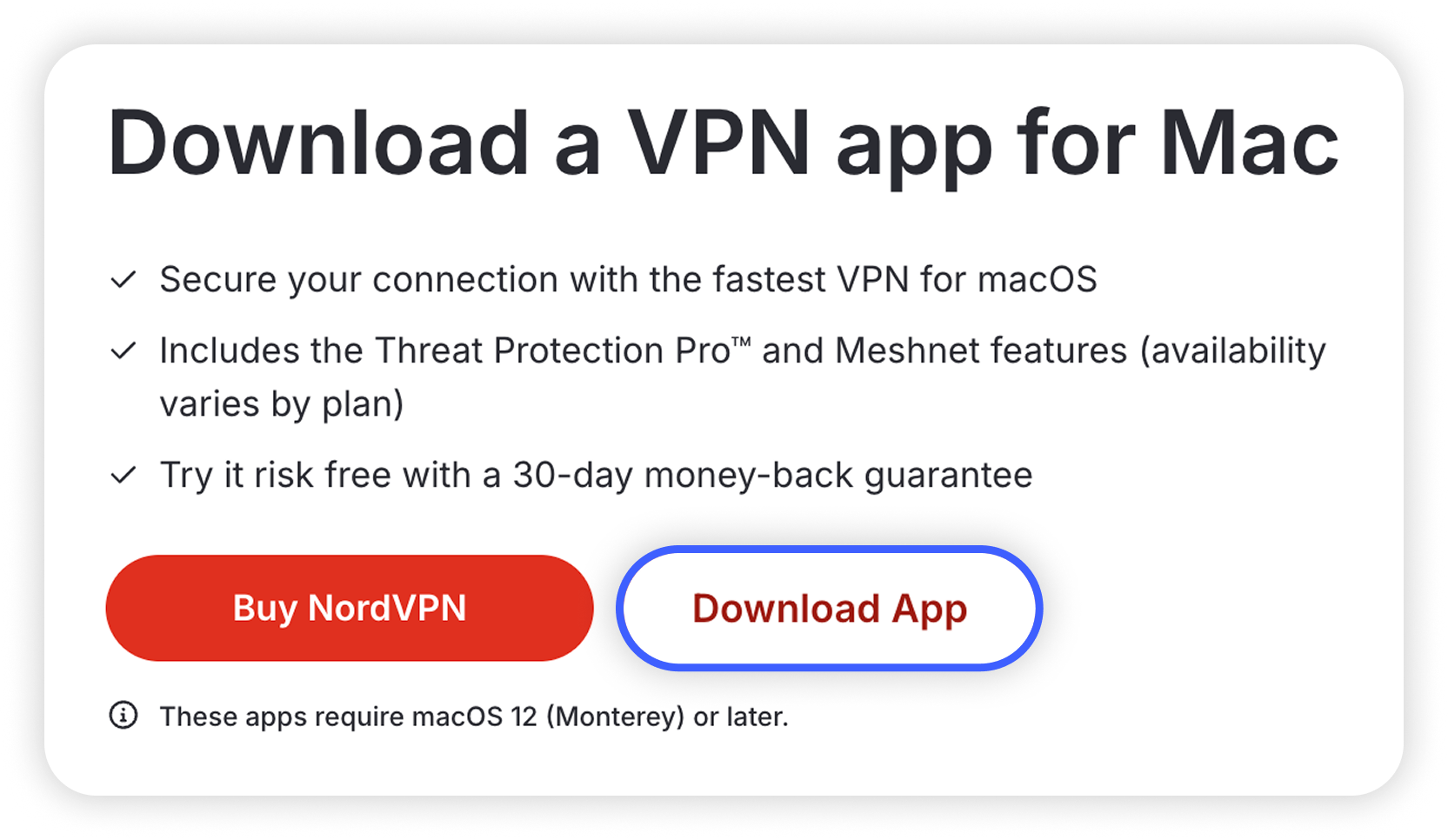 View of NordVPN macOS download page, download app button is highlighted.png