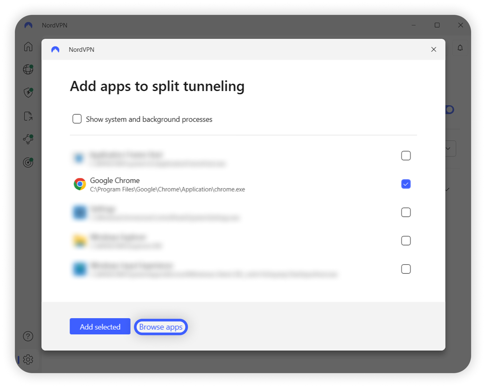 View of Windows NordVPN application's split tunneling section, browse app button is highlighted.png