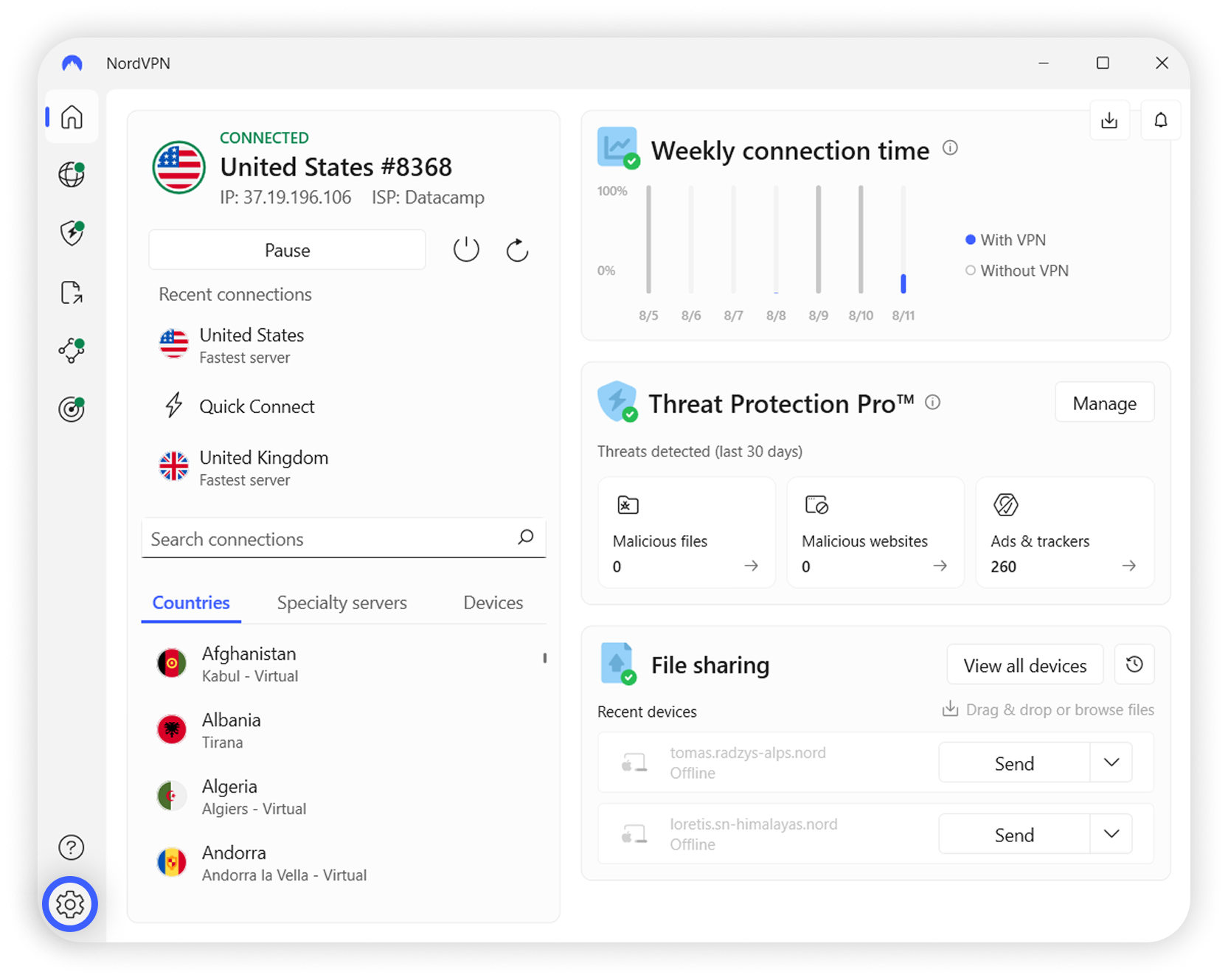 View of Windows NordVPN application, settings button is highlgihted.png