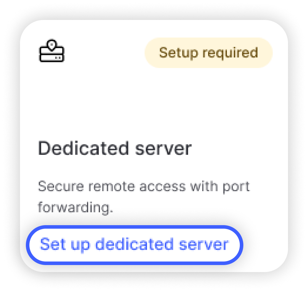 Scheda Server dedicato di Nord Account con il badge 'Setup required' e il pulsante 'Set up dedicated server' evidenziato